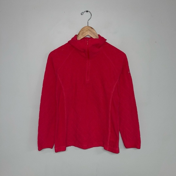 Columbia Fleece Sweater Women's Size Small Red Pink 1/4 Zip Lightweight Pullover - Picture 2 of 8